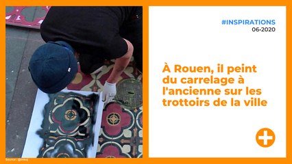 À Rouen, il peint du carrelage à l'ancienne sur les trottoirs de la ville