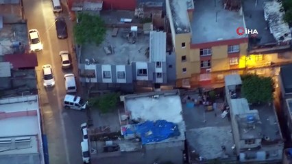 Adana'da  40 adrese eş zamanlı uyuşturucu operasyona havadan görüntülendi