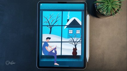 A Man Sitting on Window scenery Drawing with procreate - step by step