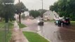 Flash flooding in Sioux Falls, South Dakota as heavy rain floods street amid intense storms