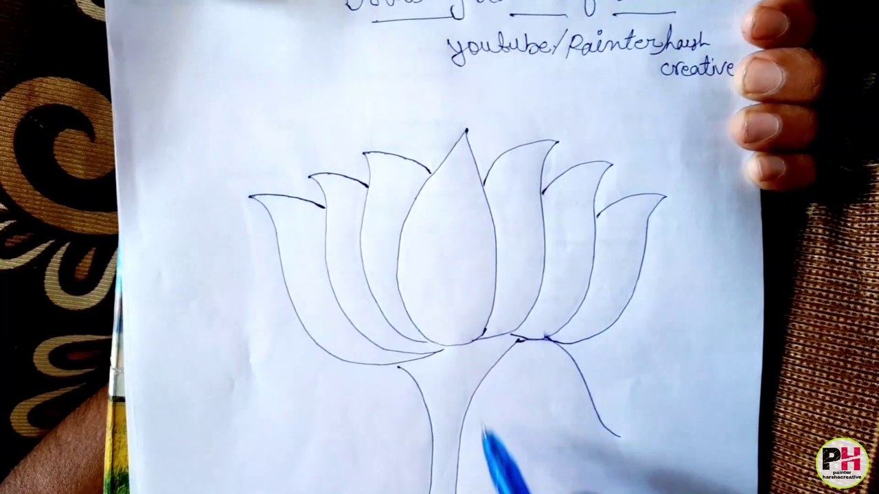 How to draw a lotus flower drawing tutorial/ kamal ka phool kaise ...