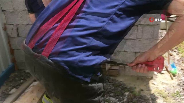 Elektrik üretim tesisindeki yılanı itfaiye ekipleri yakalayıp doğaya bıraktı