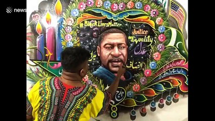 Pakistani truck artist paints George Floyd mural in solidarity with Black Lives Matter movement