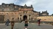 Pipe Major Stuart Gillies of 2 Scots plays The Heroes of St Valery in front of Edinburgh Castle
