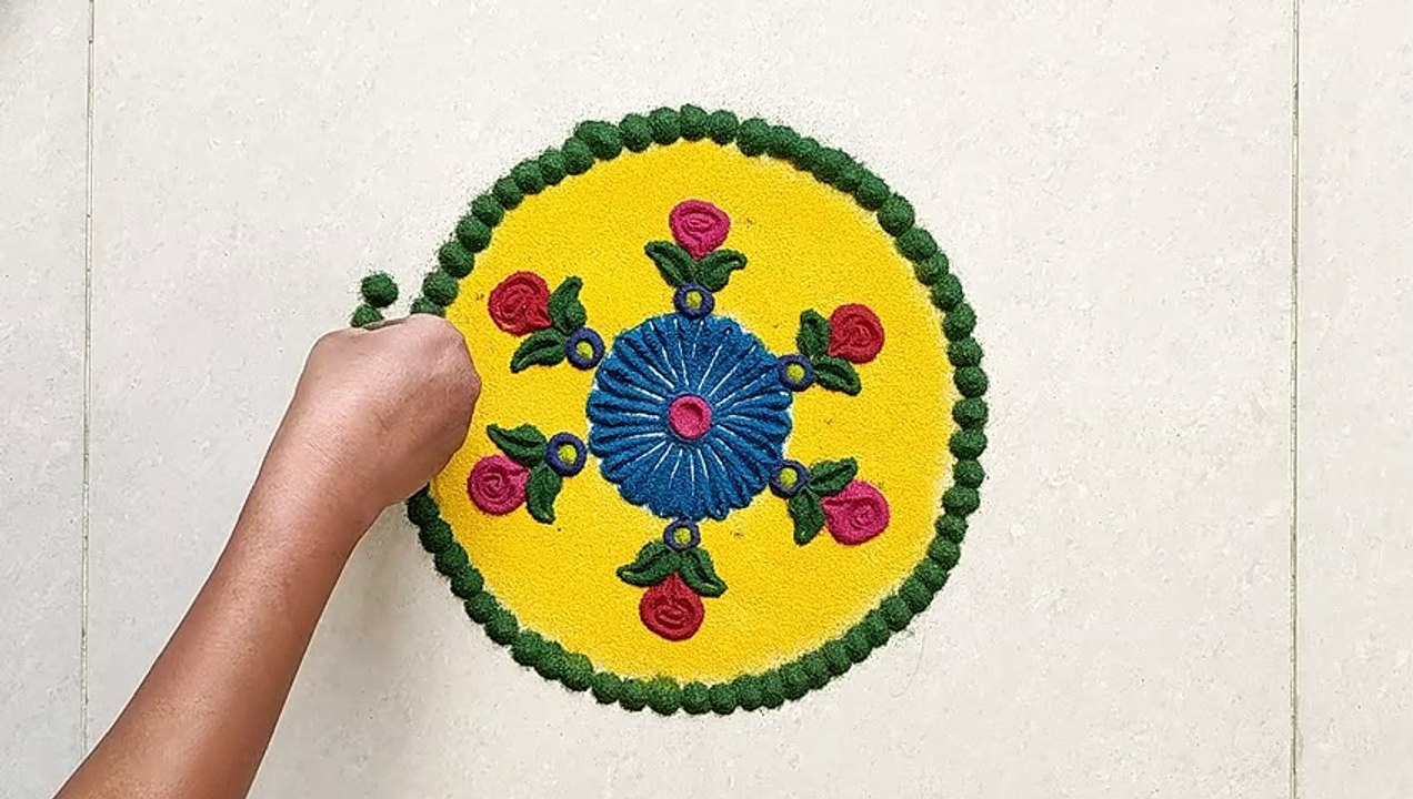 Easy Quick and Beautiful Rose flower Rangoli design | Unique Rose Flower Kolam for Festivals