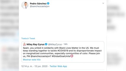 Pedro Sánchez contesta a Miley Cyrus con un tuit de autobombo: «Nuestro compromiso es fuerte, Miley»