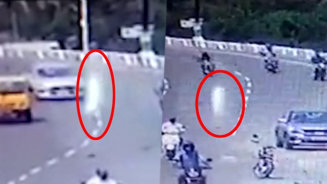 திடீரென ரோட்டில் தோன்றிய வெள்ளை உருவம்..வெளியான சிசிடிவி காட்சி