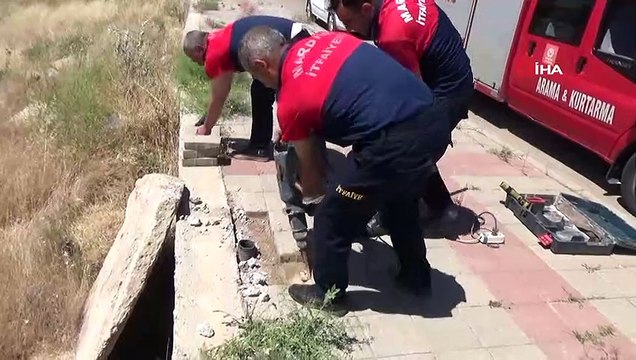 Boruya sıkışan kediyi itfaiye ekipleri kurtardı