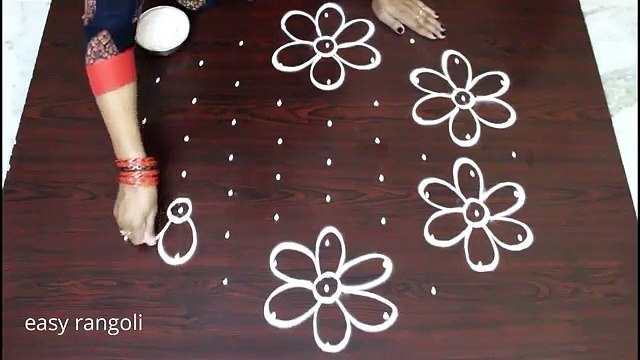 Creative and easy, Flower Rangoli ,patterns with 9x5, middle dots , simple kolam designs , muggulu