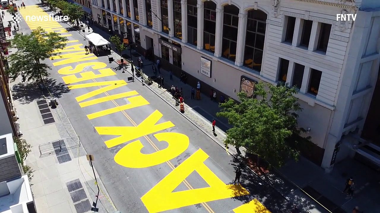 Drone footage of Black Lives Matter mural on Brooklyn street