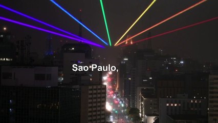 Rainbow laser lights in Sao Paulo for LGBTQ community