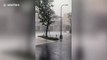 Wind and heavy batters Taiwan causing flash floods