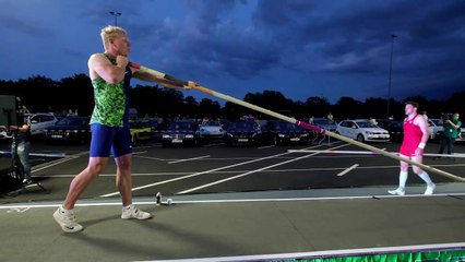 Fans deprived of live athletics action are treated to a mini pole vaulting competition