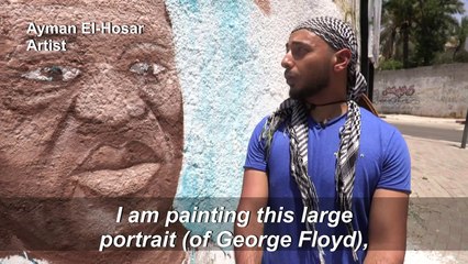 Palestinian artist draws portrait of George Floyd in Gaza City