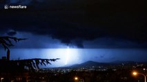 Thunderstorm lashes city in Greece with continuous lightning strikes