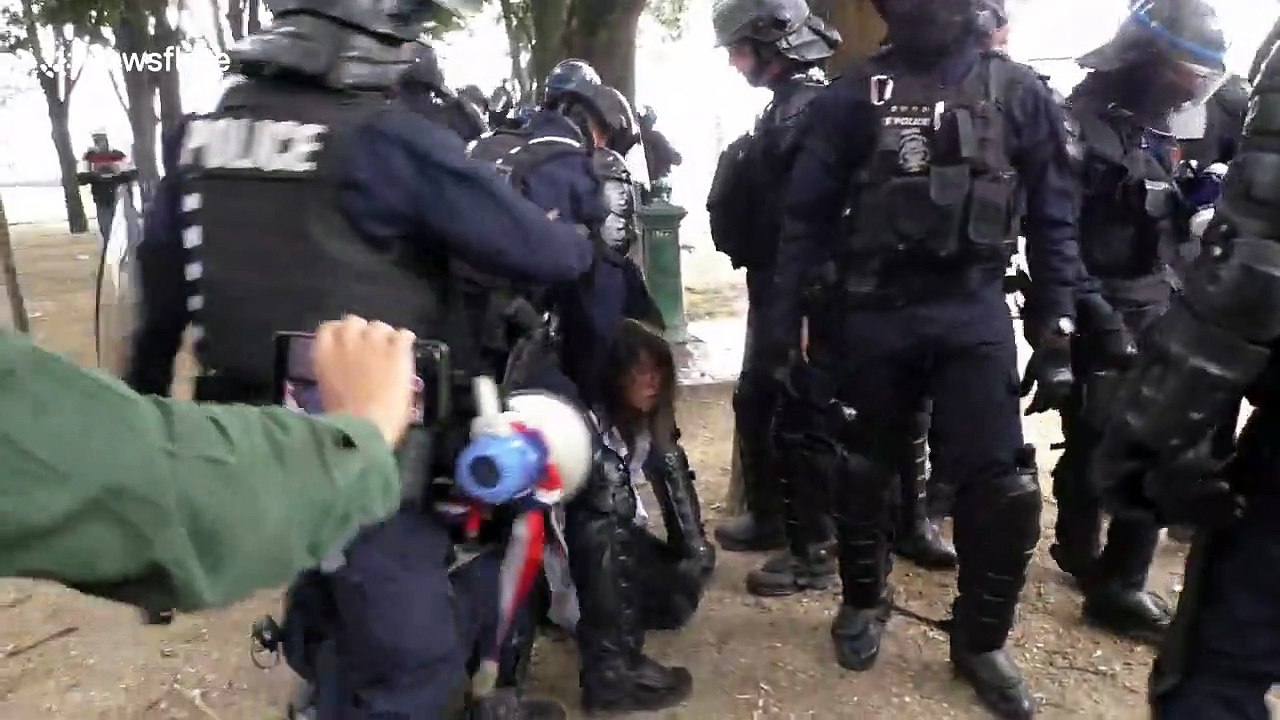 Riot police violently arrest nurse during demonstration in Paris