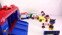 Paw Patrol Uses Town Vehicles Ambulance, School Bus, Car Truck Race