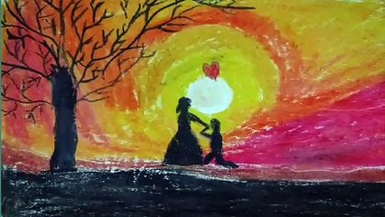 Romantic lover copule scenery drawing