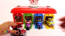 Paw Patrol Race with Little Bus Tayo Garage Match Colors