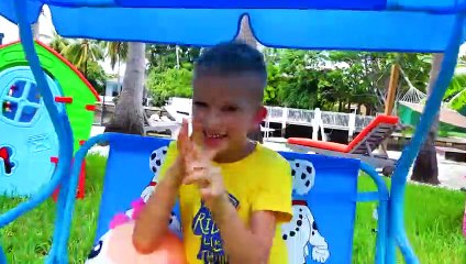 Huge Eggs Surprise Toys Challenge with Inflatable slide for Vlad and Nikita