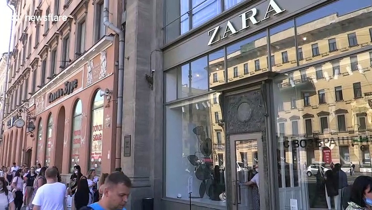 Re-opening of retailer Zara sees long lines in St. Petersburg, Russia
