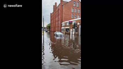 BMW stuck in flash flood in Nottinghamshire, UK