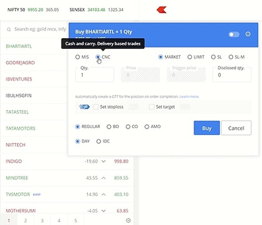 Stoploss order in normal  - Zerodha