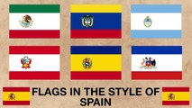 SPANISH SPEAKING COUNTRIES and Their Flags in the Style of Spain