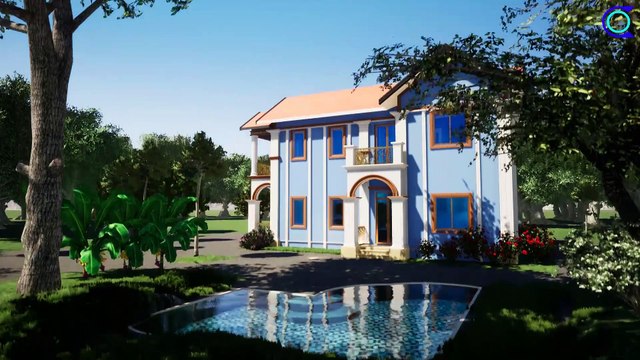 2-storey villa with pool, 2 Story House Design Plan 4 Bedrooms home design 3d full plan