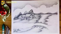 Village landscape sketch | how to draw simple village | village sketch for beginners | easy sketch for beginners