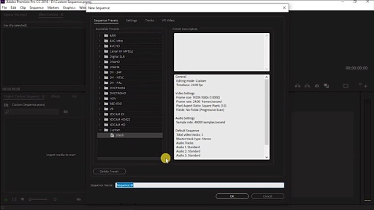 How To Create Custom Sequence in Adobe Premiere Pro CC 2018 | Premiere Essential