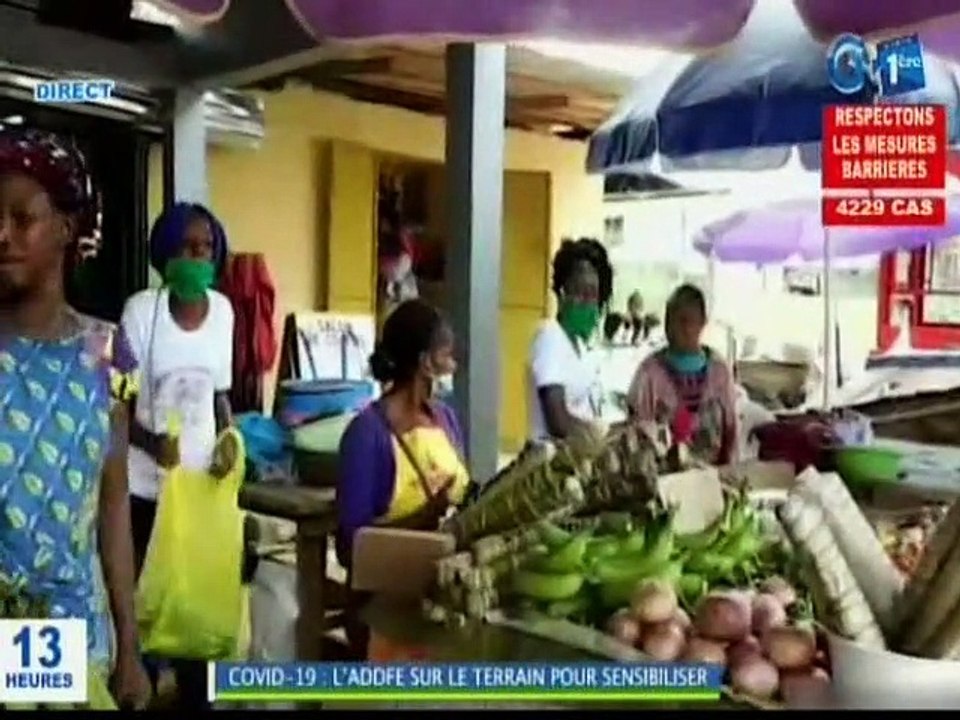 RTG/Sensibilisation des femmes commerçantes de la commune de Mouila contre la COVID-19, faite par l’ association pour la défense des droits de la femme et des enfants