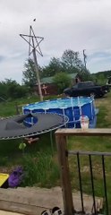 Leap from Rooftop to Trampoline Ends a Bit Short