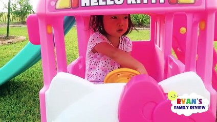 Emma and Kate with Hello Kitty Bus Slide and School Bus!!!