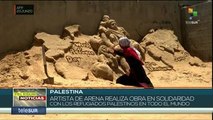 Palestina: realizan obra de arena  conmemoración de los refugiados