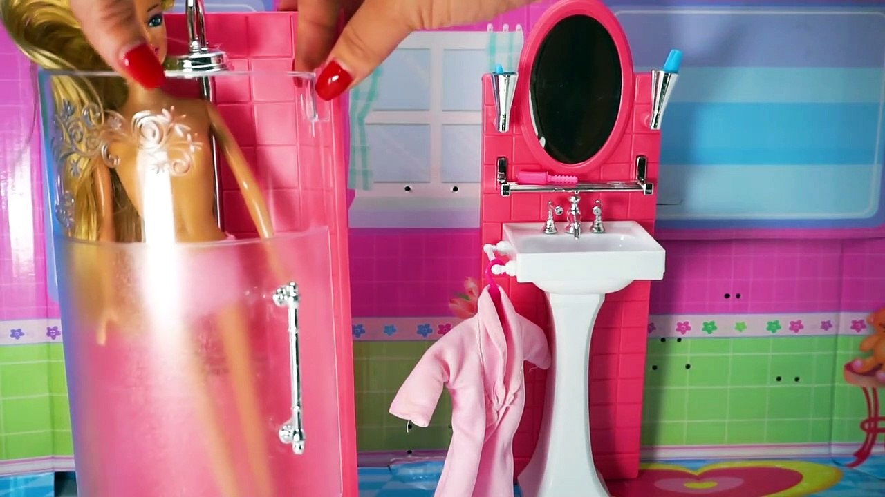 Barbie Morning Routine Barbie Shower In Pink Bathroom Video Dailymotion