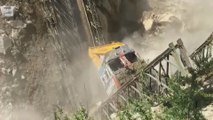 Video:Truck carrying JCB falls into gorge as bridge collapse