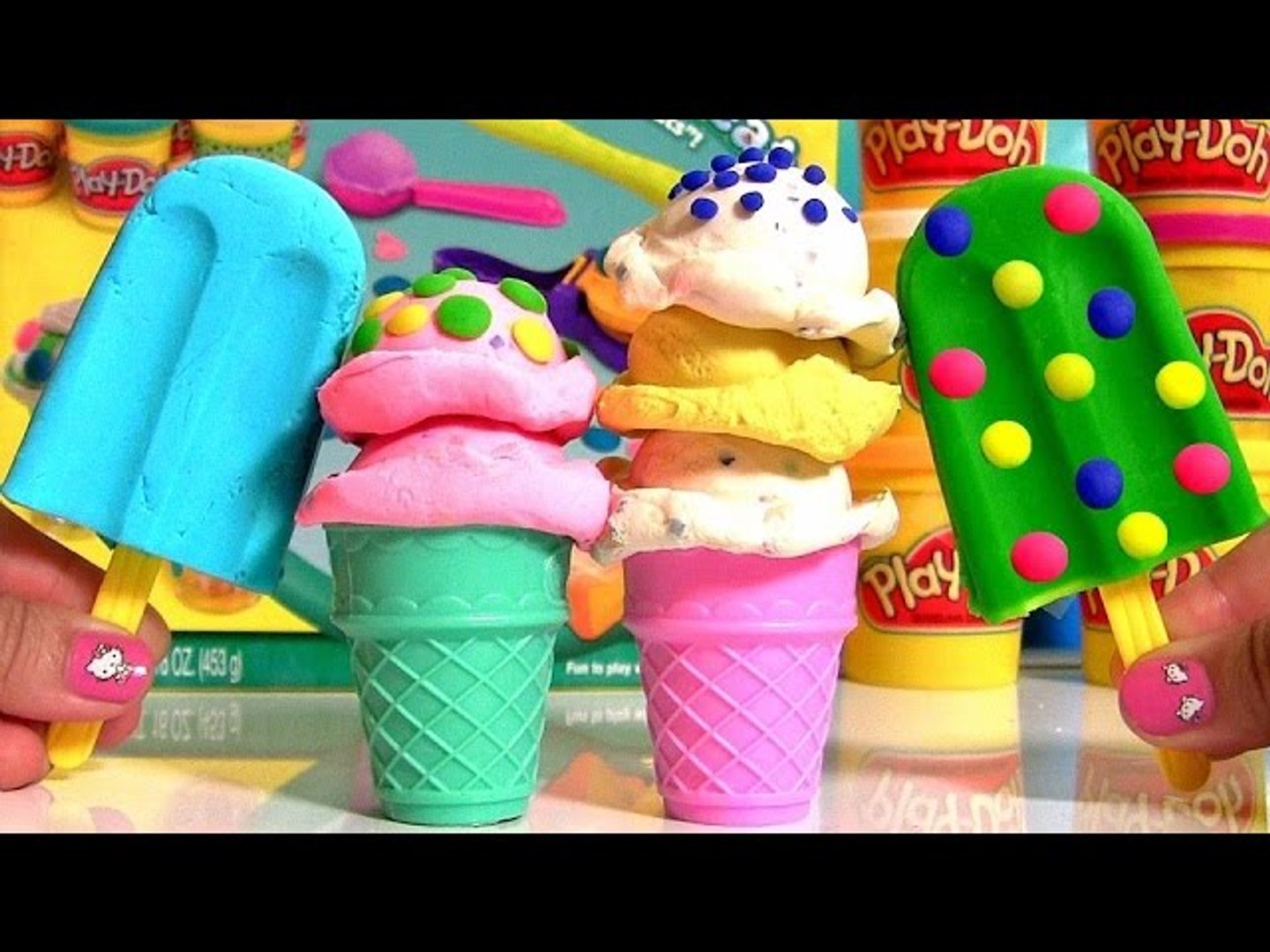 Play Doh Scoops n Treats Ice Cream Popsicles Helados de Colores PlayDough Friandises Glac es