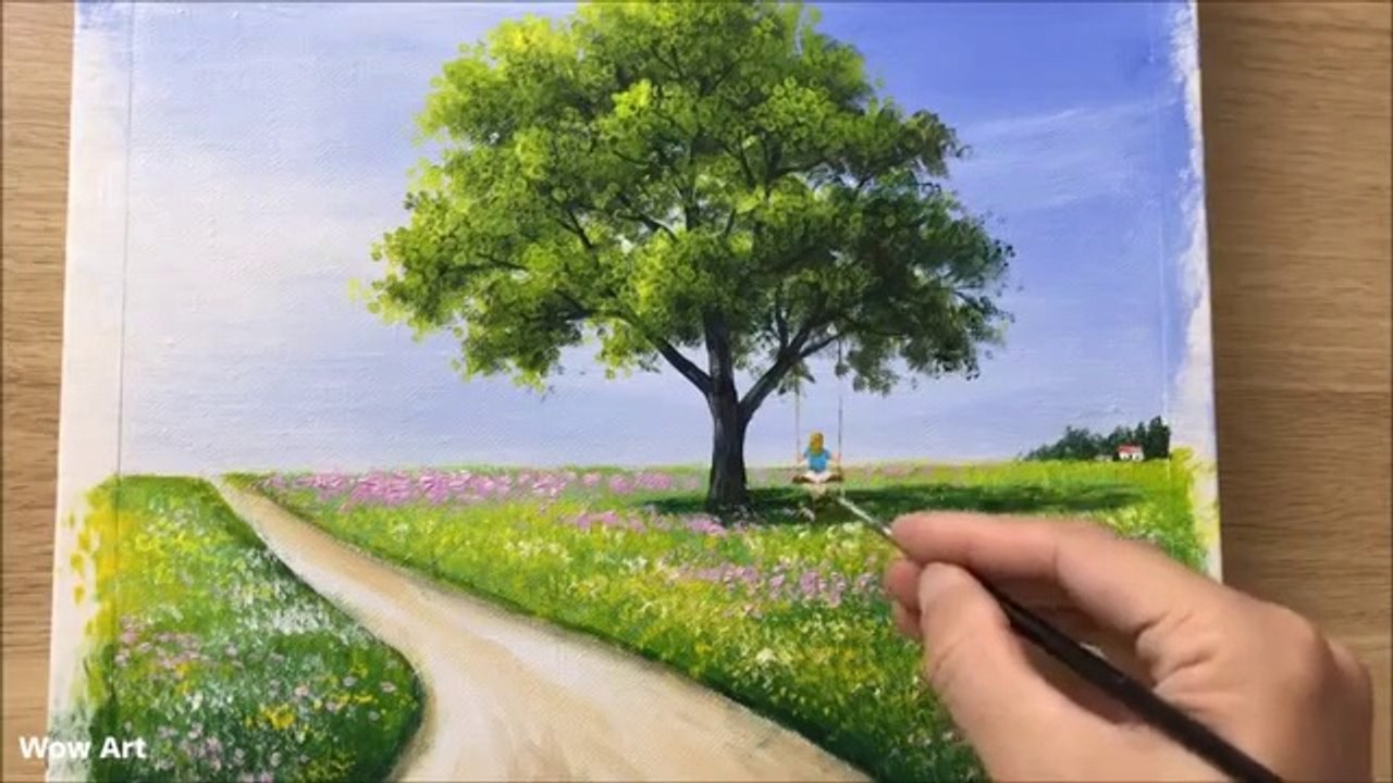 Acrylic___Countryside_in_Summer_Season_Painting