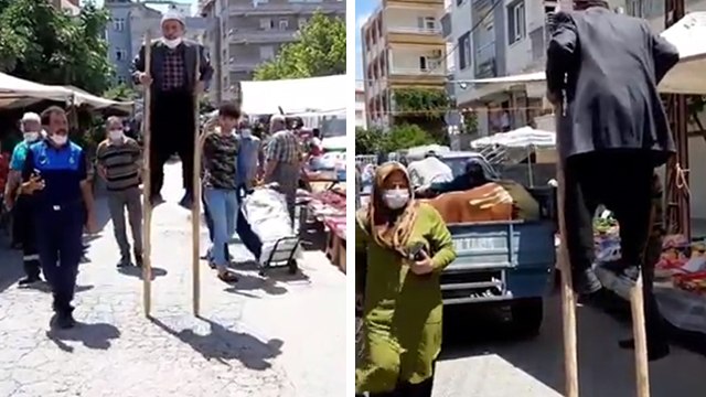 Sosyal mesafeyi korumak için bulduğu yöntem görenleri gülümsetti