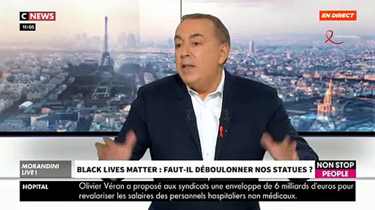 Le débat sur le "déboulonnage" des statues à deux doigts de mal tourner entre les invités ce matin dans "Morandini Live" sur CNews - Regardez