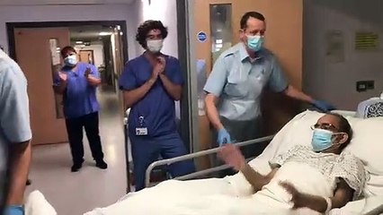 Emotional moment dad-of-five with coronavirus leaves ICU for the first time in 63 days