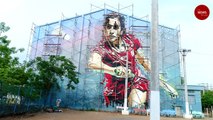 Hyderabad street artists create 40 ft wall art of PV Sindhu