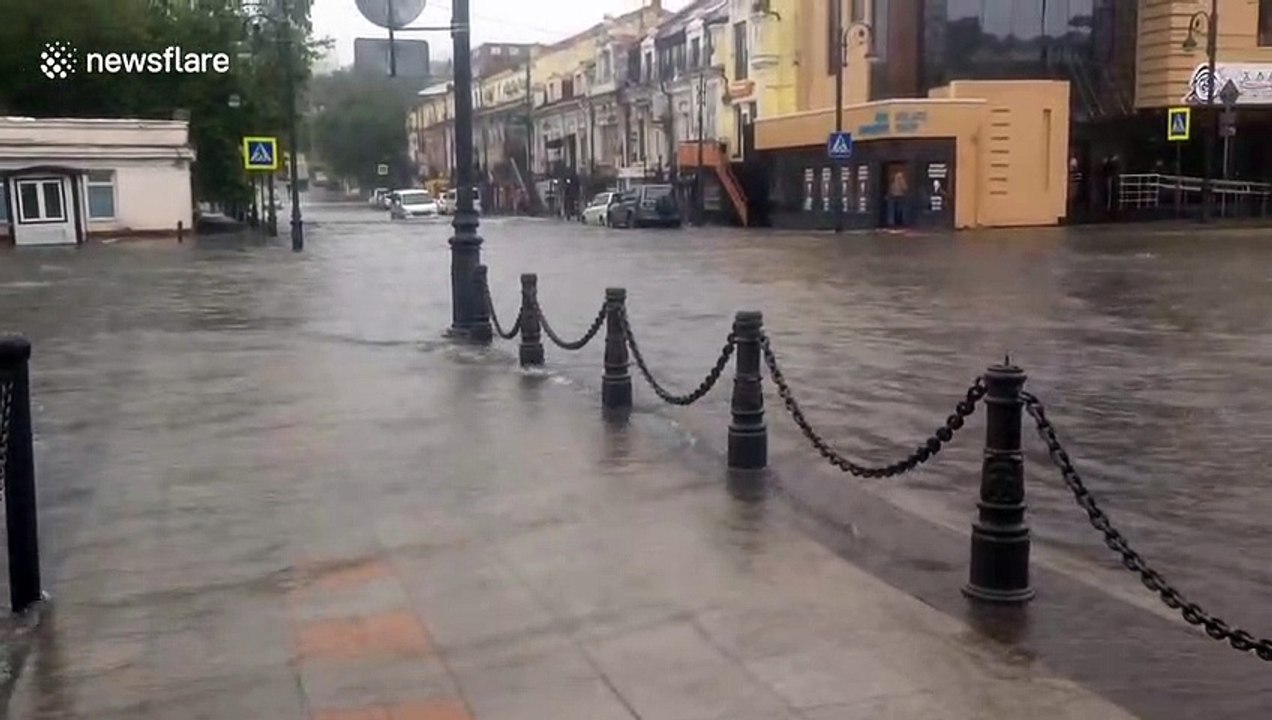 Streets of Vladivostok flooded after heavy rains in Russia