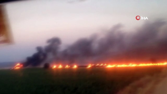 Trıdan çıkan kıvılcımlar 35 dönümlük buğday tarlasını küle çevirdi