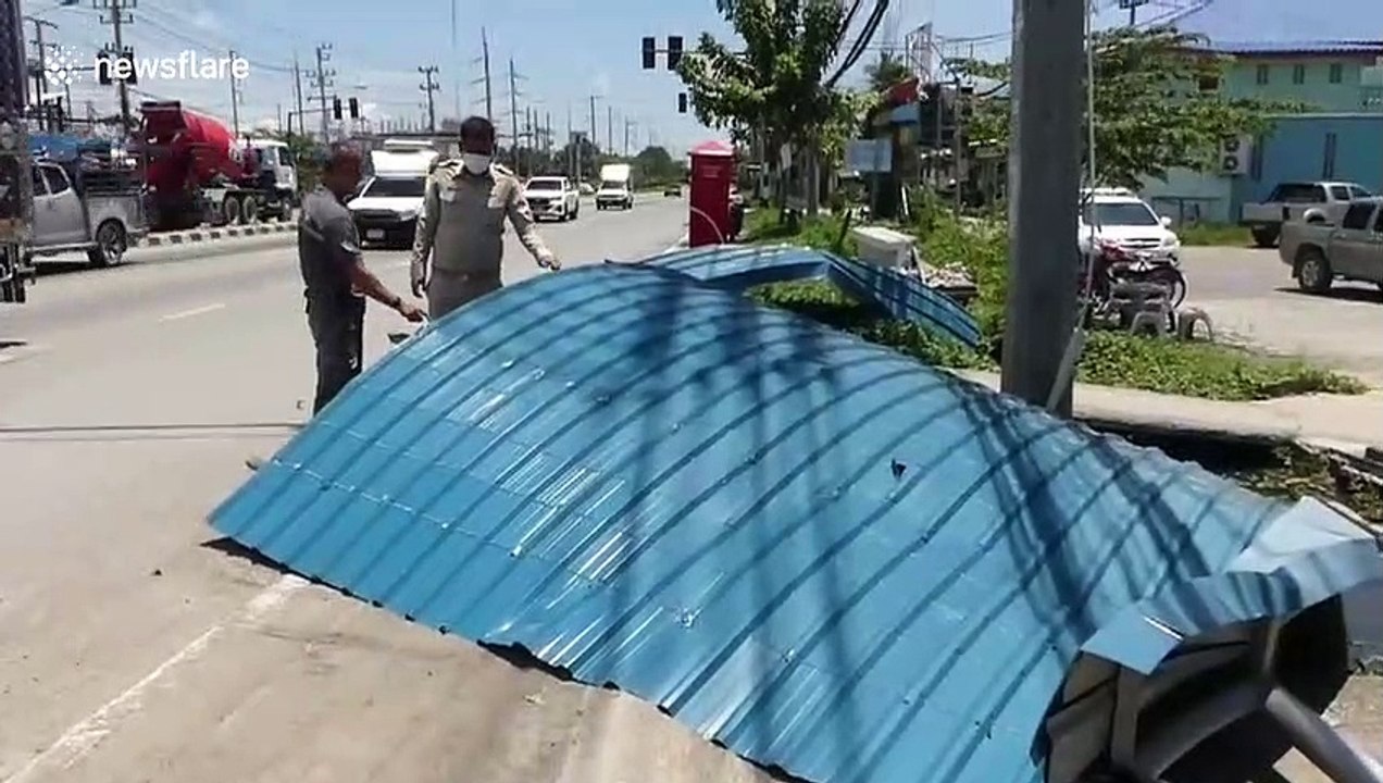 Pickup truck driver crashes into bus shelter then drives away