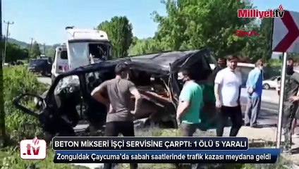 Beton mikseri ile işçi servisi çarpıştı: 1 ölü, 5 yaralı