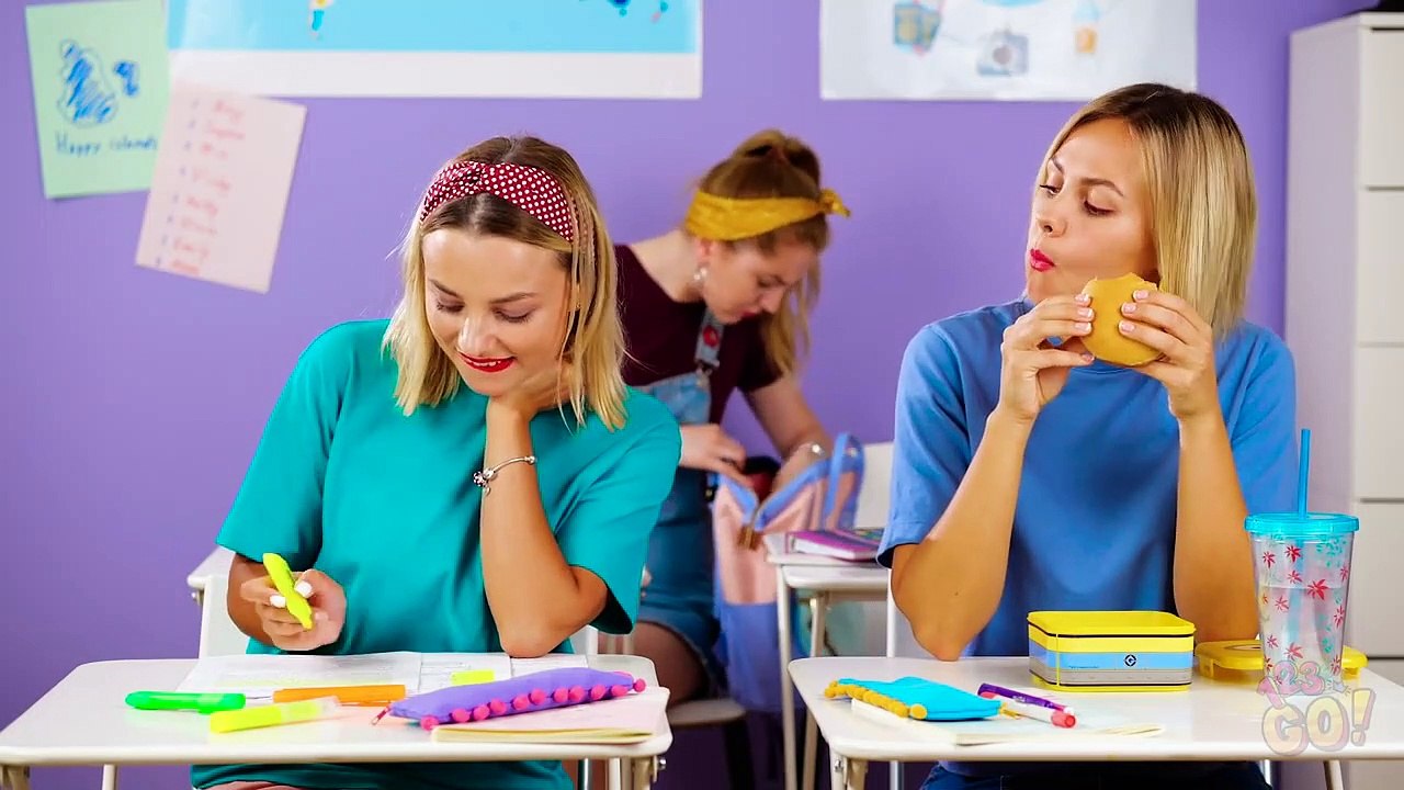 FUNNY DIY SCHOOL SUPPLY IDEAS || Sneaking Food In Class And More Hacks by 123 GO!