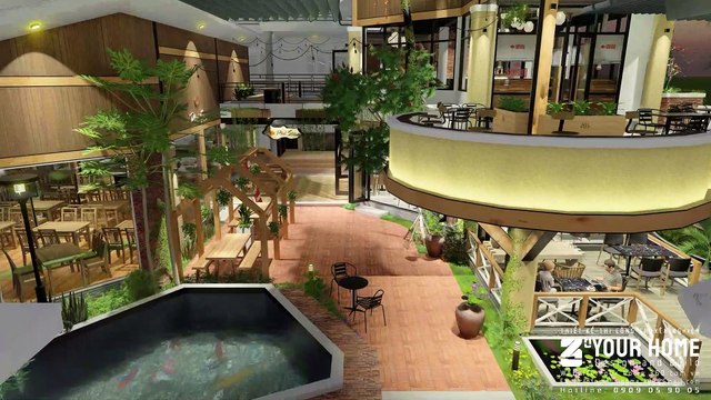 THIẾT KẾ QUÁN CAFE SÂN VƯỜN ĐẸP SEN COFFEE NGHỆ AN 550m2