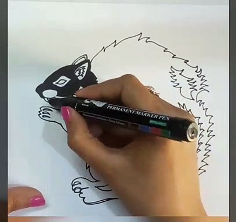 Draw a cute squirrel with a black marker _ how to draw _ art and drawing tricks _